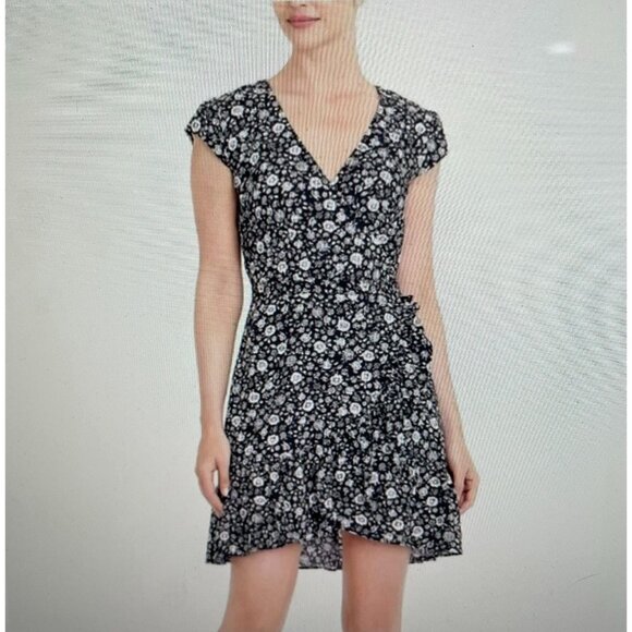 J. Crew Mercantile Women's Size 4 Blue/White Floral Ditsy Faux Wrap Mini Dress - Picture 1 of 16